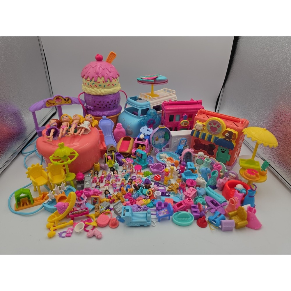Huge Polly Pockets Bundle Dolls, Access Rainbow Land And Rainbow Carnival 100+pc